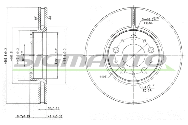 Disque de frein SIGMAUTO DBB163V