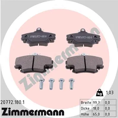 Kit de plaquettes de frein, frein à disque ZIMMERMANN 20772.180.1