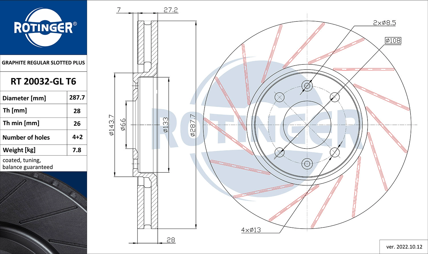 Disque de frein ROTINGER RT 20032-GL T6