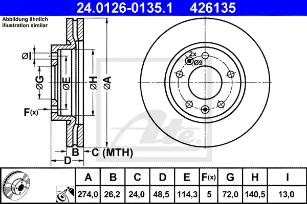 Disque de frein ATE-APAC 24.0126-0135.1