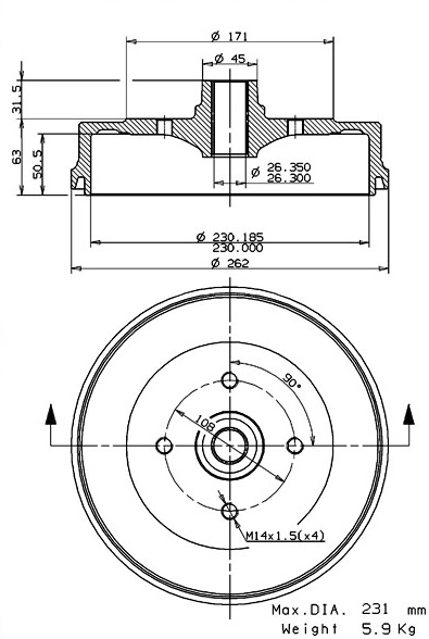 Tambour de frein VILLAR 627.0172