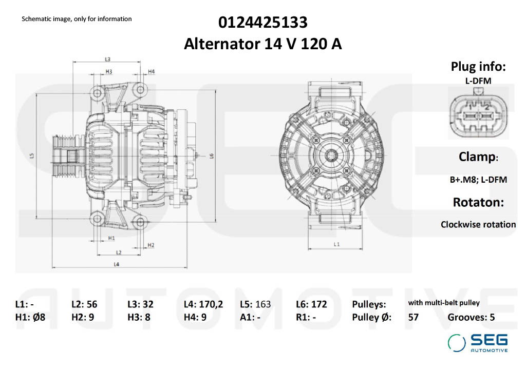 Alternateur SEG Automotive 0124425133