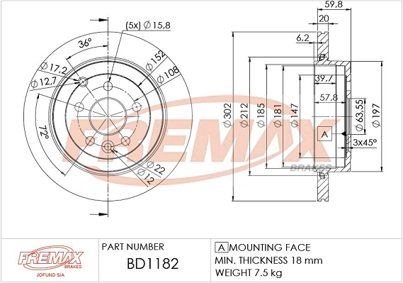 Disque de frein FREMAX BD-1182