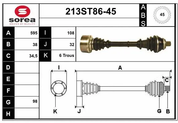 Arbre de transmission STARTCAR 213ST86-45