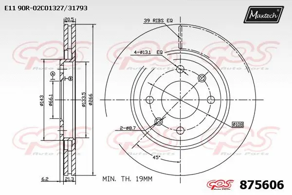 Disque de frein MAXTECH 875606