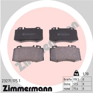 Kit de plaquettes de frein, frein à disque ZIMMERMANN 23271.175.1