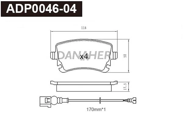 Kit de plaquettes de frein, frein à disque DANAHER ADP0046-04