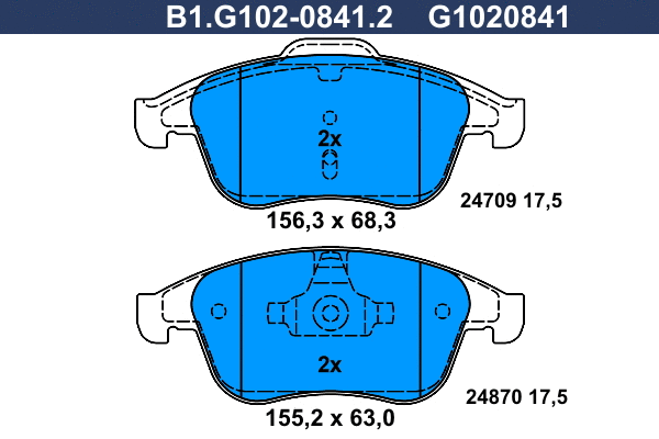 Kit de plaquettes de frein, frein à disque GALFER B1.G102-0841.2