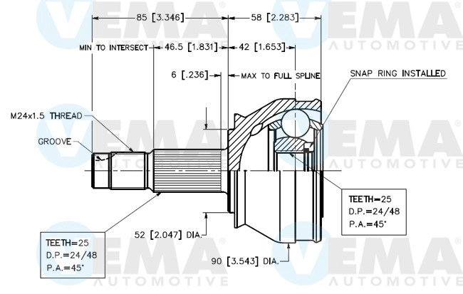 Jeu de joints, arbre de transmission VEMA 18610
