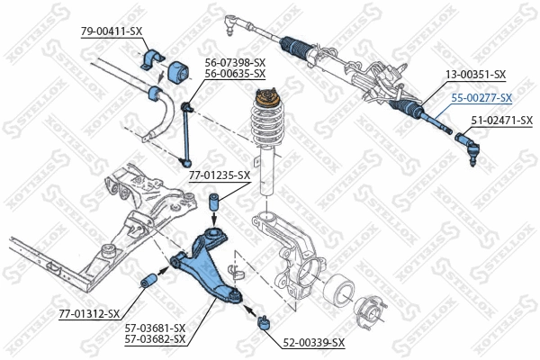 Rotule de direction intérieure, barre de connexion STELLOX 55-00277-SX