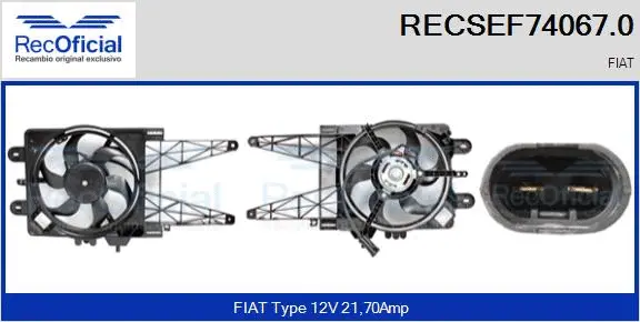 Moteur électrique, ventilateur pour radiateurs RECOFICIAL RECSEF74067.0