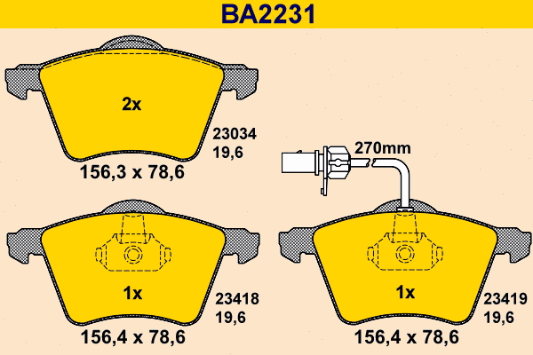 Kit de plaquettes de frein, frein à disque BARUM BA2231