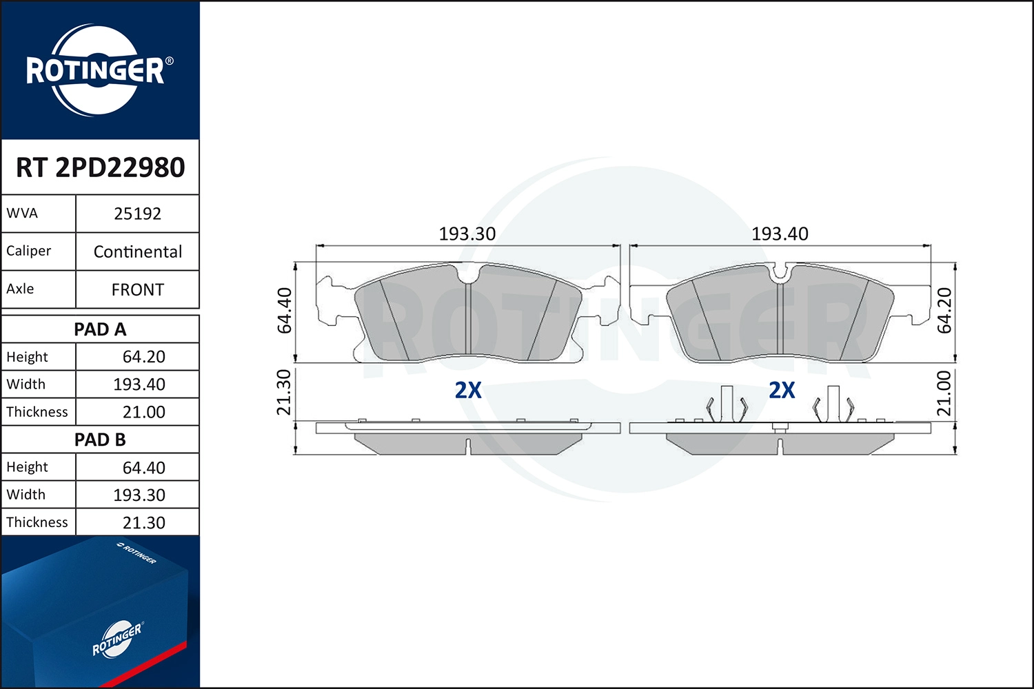 Kit de plaquettes de frein, frein à disque ROTINGER RT 2PD22980
