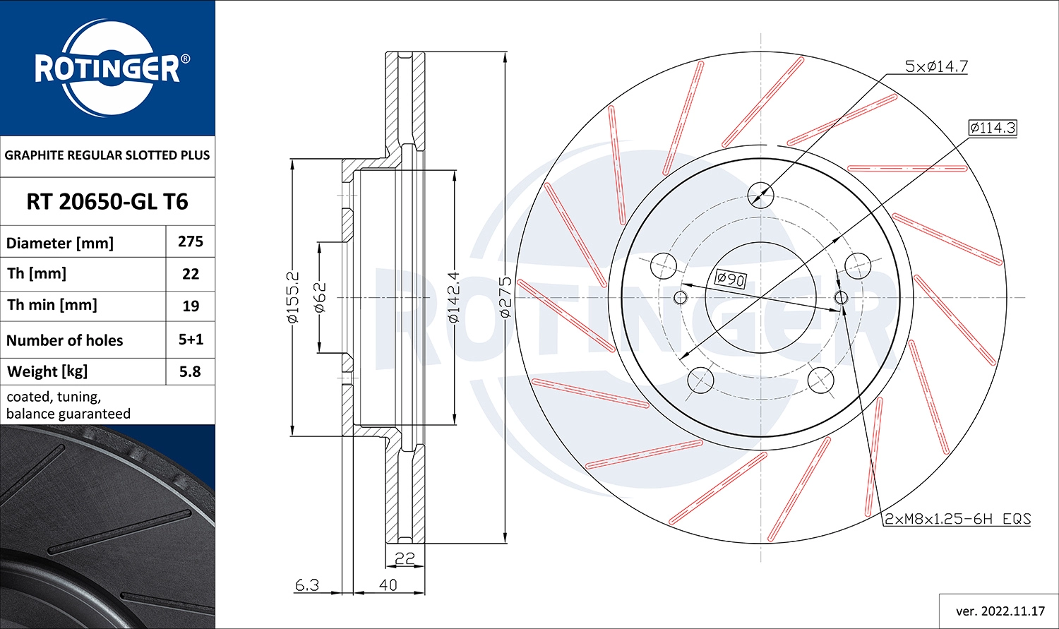 Disque de frein ROTINGER RT 20650-GL T6