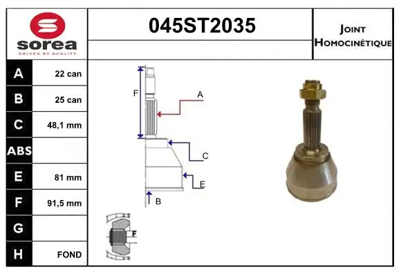 Jeu de joints, arbre de transmission STARTCAR 045ST2035