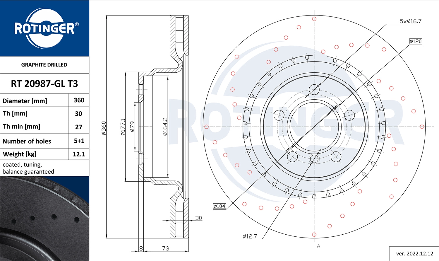 Disque de frein ROTINGER RT 20987-GL T3