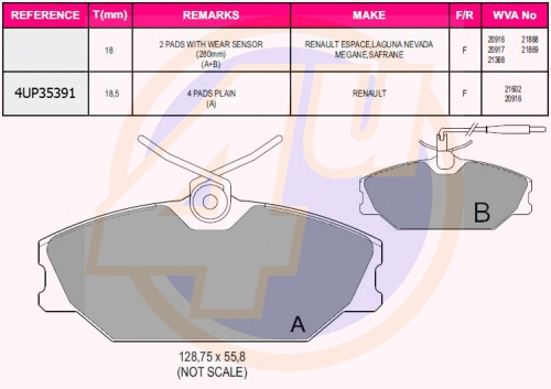 Kit de plaquettes de frein, frein à disque 4u 4UP35391