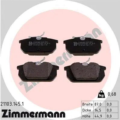 Kit de plaquettes de frein, frein à disque ZIMMERMANN 21103.145.1