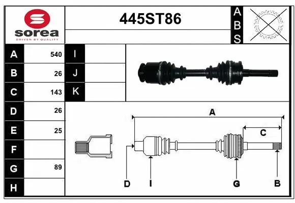 Arbre de transmission STARTCAR 445ST86