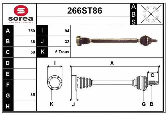 Arbre de transmission STARTCAR 266ST86