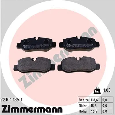 Kit de plaquettes de frein, frein à disque ZIMMERMANN 22101.185.1