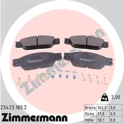 Kit de plaquettes de frein, frein à disque ZIMMERMANN 23423.180.2