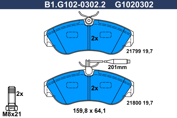 Kit de plaquettes de frein, frein à disque GALFER B1.G102-0302.2