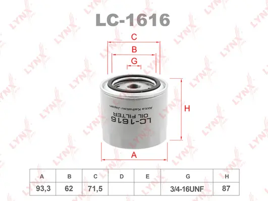 Filtre à huile LYNXAUTO LC-1616