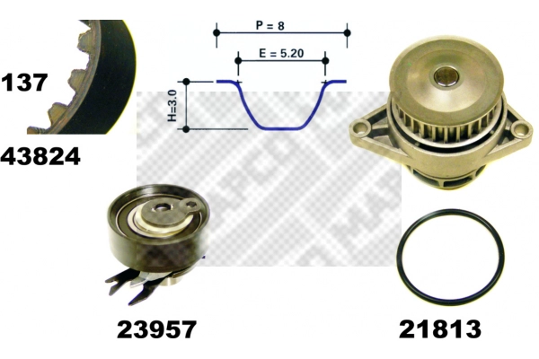 Pompe à eau + kit de courroie crantée MAPCO 41824