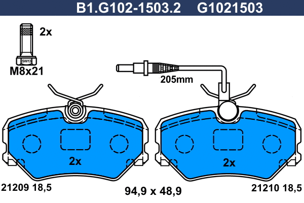 Kit de plaquettes de frein, frein à disque GALFER B1.G102-1503.2
