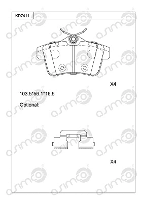 Kit de plaquettes de frein, frein à disque ASIMCO KD7411