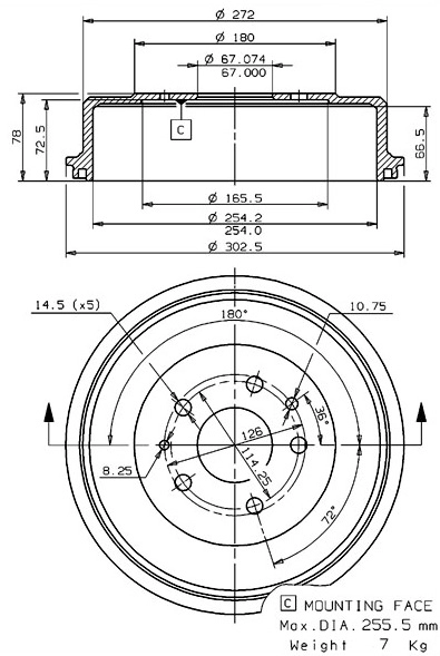 Tambour de frein VILLAR 627.0109