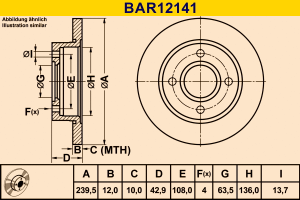Disque de frein BARUM BAR12141