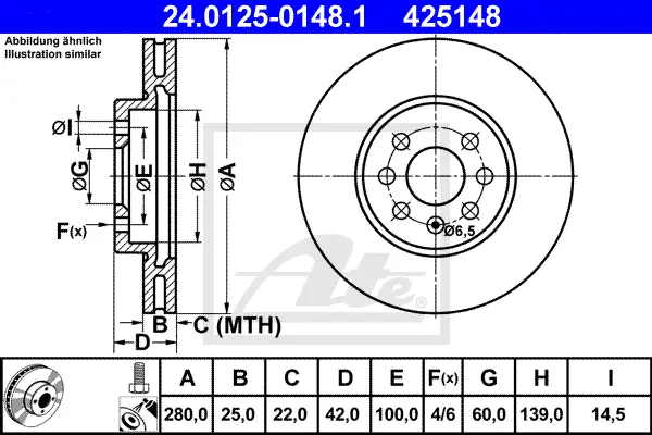 Disque de frein ATE-APAC 24.0125-0148.1