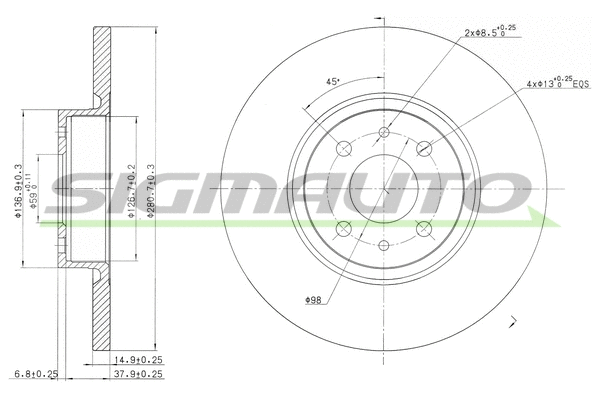 Disque de frein SIGMAUTO DBB070S
