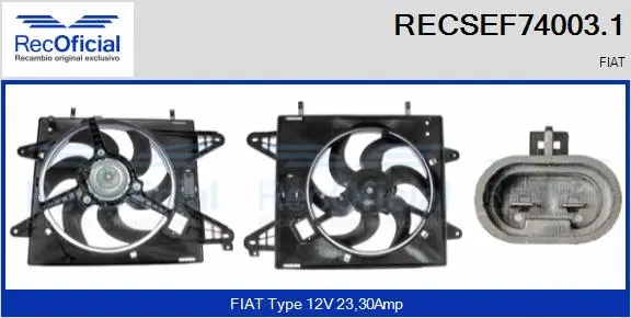 Moteur électrique, ventilateur pour radiateurs RECOFICIAL RECSEF74003.1