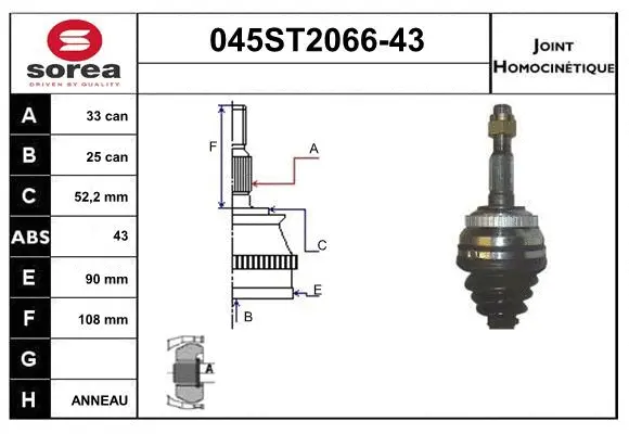 Jeu de joints, arbre de transmission STARTCAR 045ST2066-43