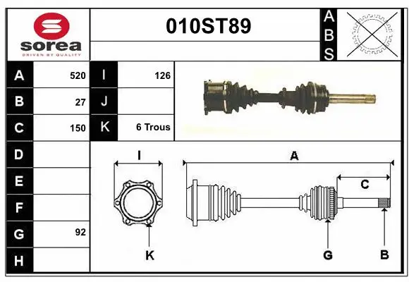 Arbre de transmission STARTCAR 010ST89