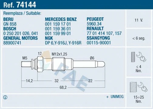 Bougie de préchauffage FAE 74144