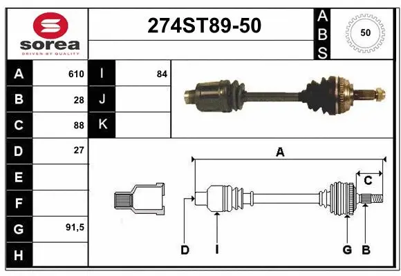 Arbre de transmission STARTCAR 274ST89-50
