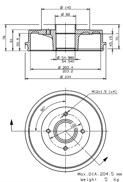 Tambour de frein VILLAR 627.0207