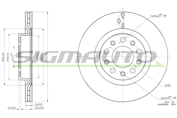 Disque de frein SIGMAUTO DBC556V