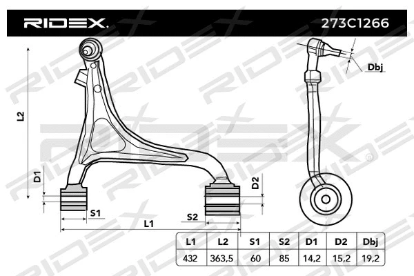 Bras de liaison, suspension de roue RIDEX 273C1266