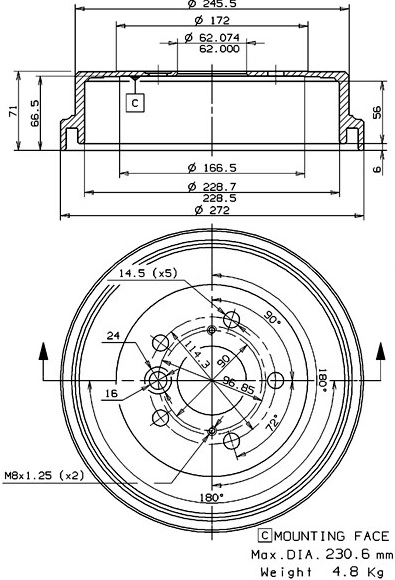 Tambour de frein VILLAR 627.0205