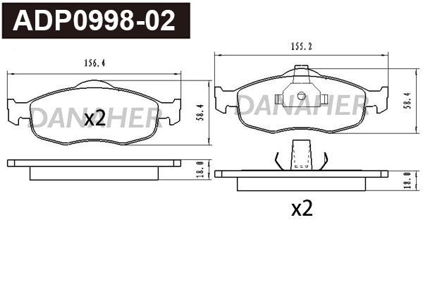 Kit de plaquettes de frein, frein à disque DANAHER ADP0998-02