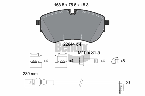 Kit de plaquettes de frein, frein à disque BENDIX Braking BPD2522