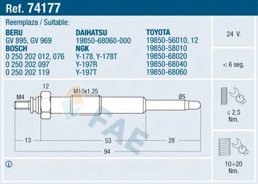 Bougie de préchauffage FAE 74177