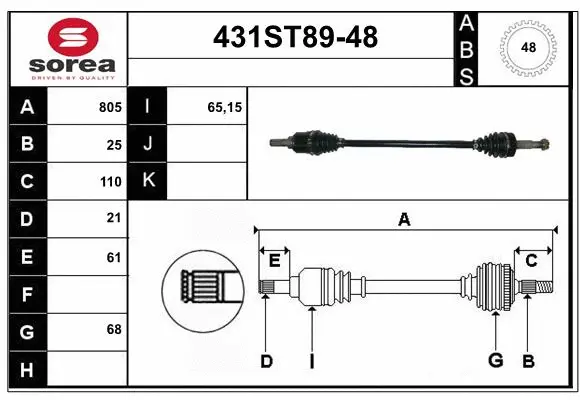 Arbre de transmission STARTCAR 431ST89-48
