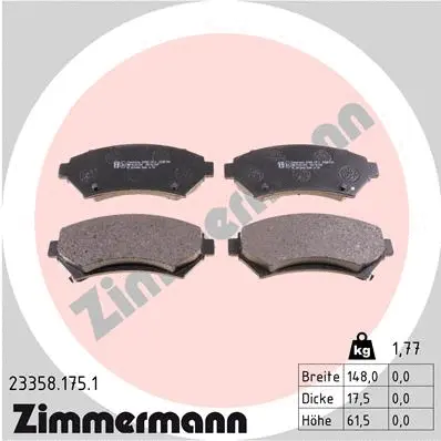 Kit de plaquettes de frein, frein à disque ZIMMERMANN 23358.175.1