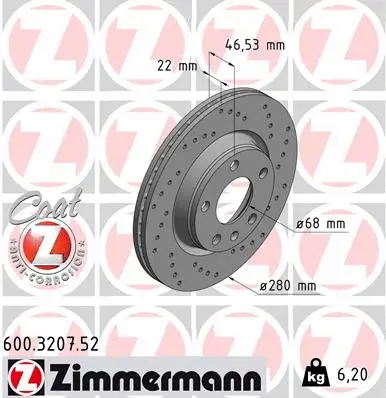 Disque de frein ZIMMERMANN 600.3207.52